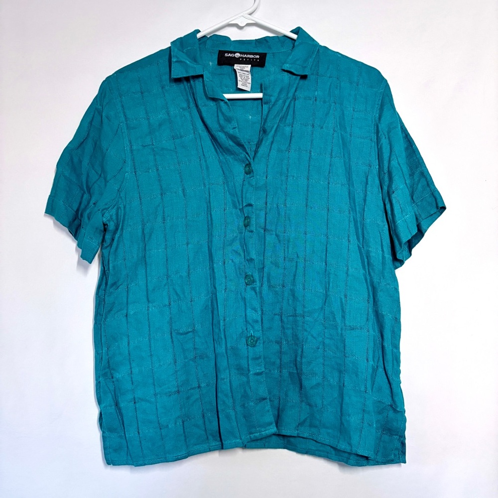 Sag Harbor Turquoise Linen Blouse